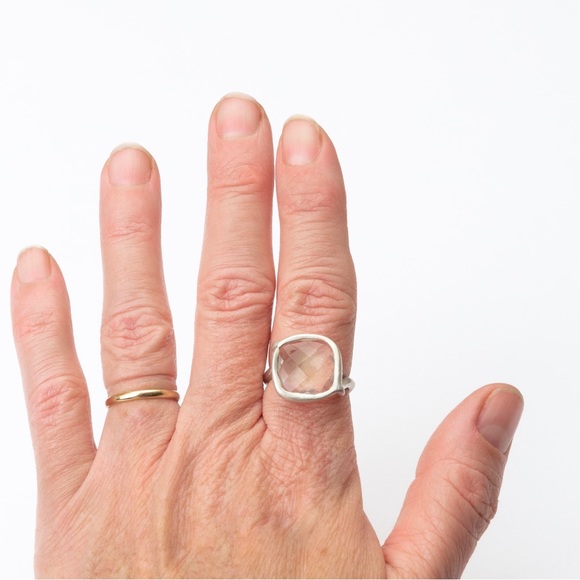 Vintage clear faceted stone silver ring & large stone unique eye catching 7.25 - Picture 11 of 16